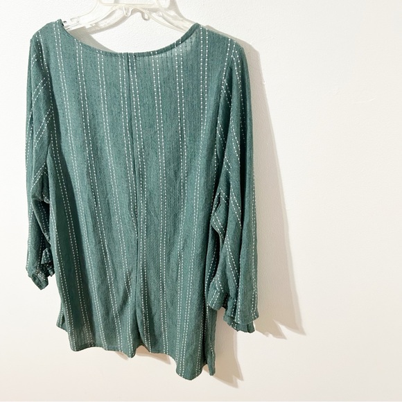 W5 Striped Pullover Knit Top with Three Quarter Split Ruffled Bell Sleeve 💚🤍 - Picture 5 of 6